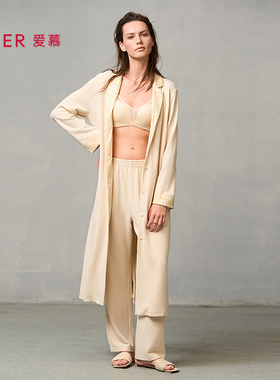 爱慕24秋冬亲肤暖丝睡衣女含桑蚕丝开衫长袖长袍睡袍AM48A121