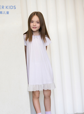 爱慕儿童甜美珍享女孩春夏莫代尔含真丝桑蚕丝短袖睡裙AK144E191