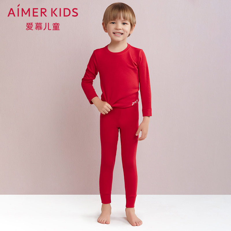 爱慕儿童男女孩红色保暖裤中厚含山羊绒亲肤暖绒长裤AK3730361