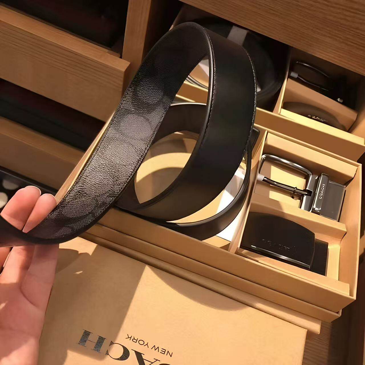 【礼物】蔻驰皮带适用于男士商务宽版针扣真皮腰带配件维修提货卷