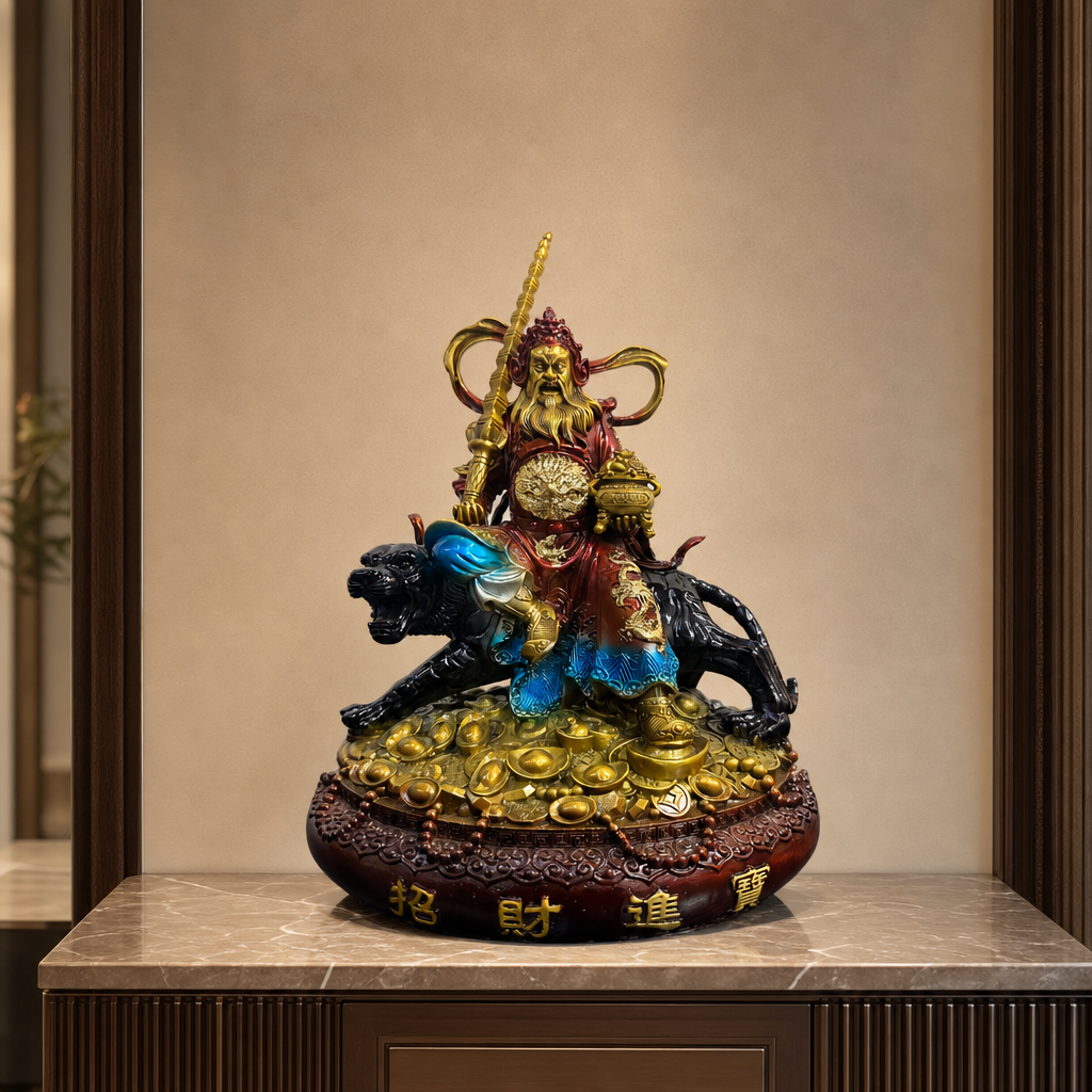 纯铜武财神赵公明神像骑虎元帅财神爷家用招财供奉摆件佛堂