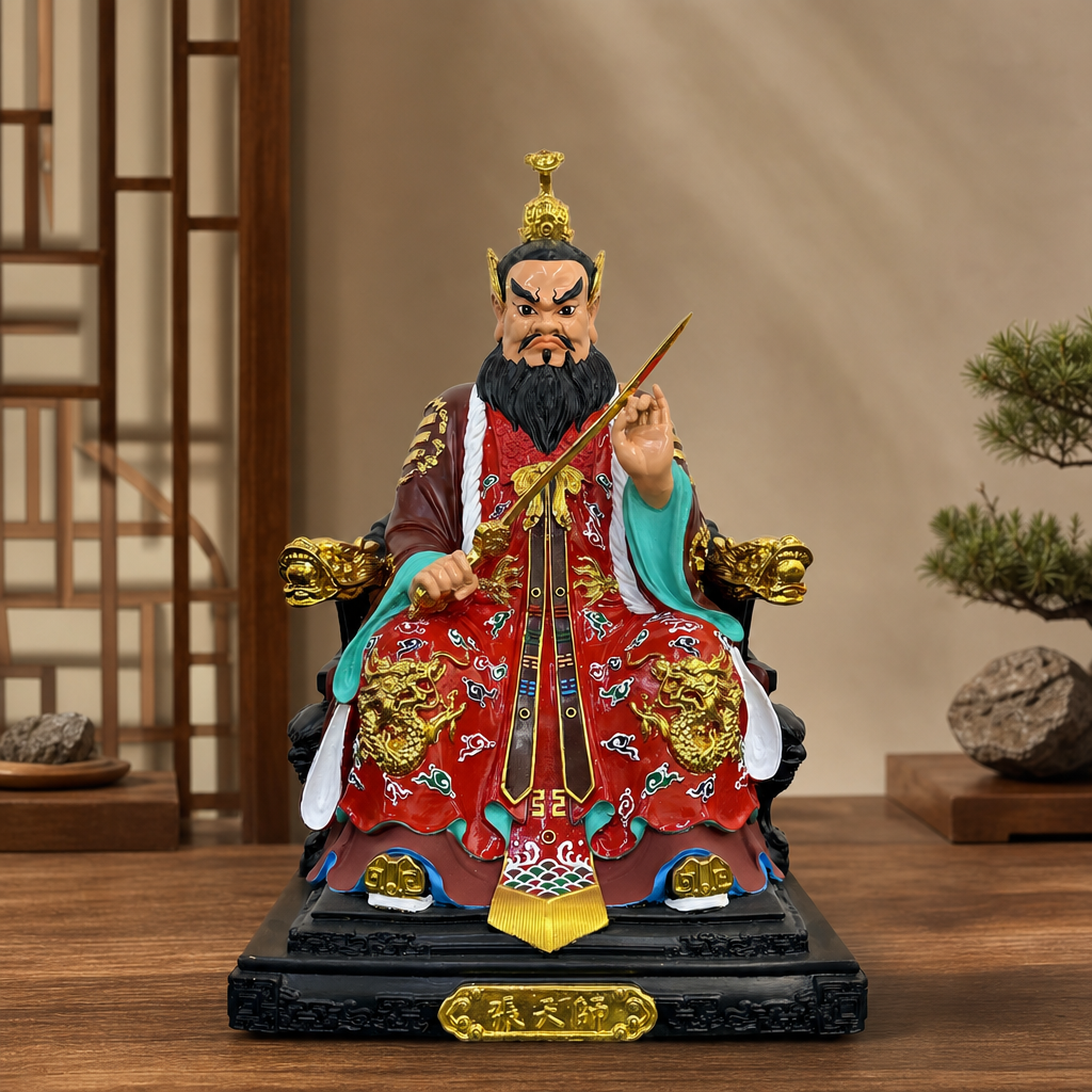 张天师黄铜神像纯铜彩绘家用供奉佛像中式装饰品摆件