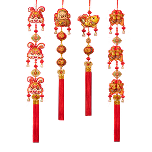 植绒灯笼挂饰2026过新年装饰布置中式大红挂件招财猫福袋门挂树挂