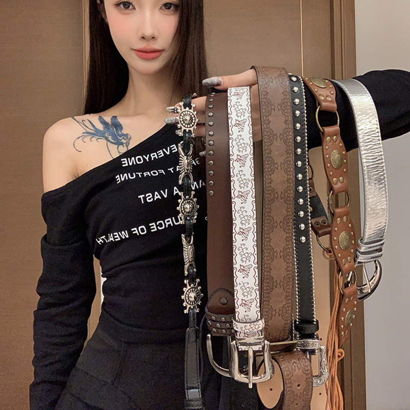 民族风复古美式腰带女款ins百搭配裙子皮带设计感收腰牛仔裤带潮