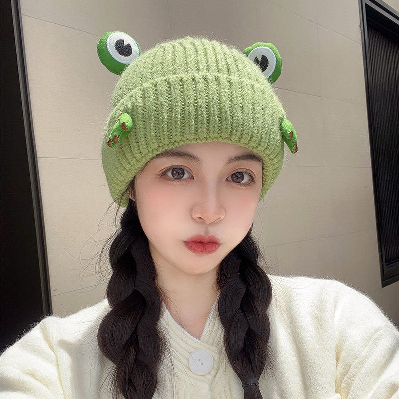 针织帽可爱卡通小青蛙包头帽
