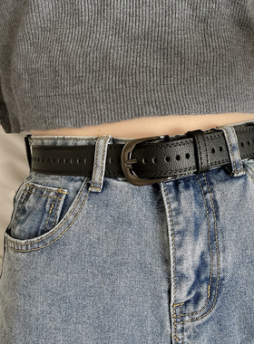 黑色皮带女 韩版全身孔夏季百搭复古针扣牛仔裤带外搭装饰ins腰带