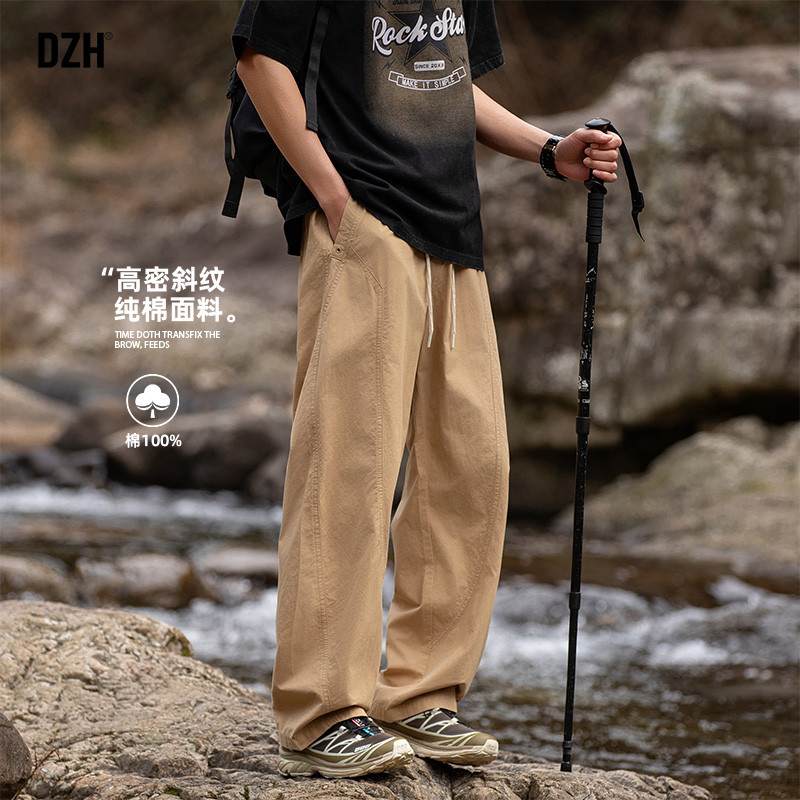 男士卡其色工装裤男直筒夏季薄款2026新款休闲裤纯棉裤子男款长裤