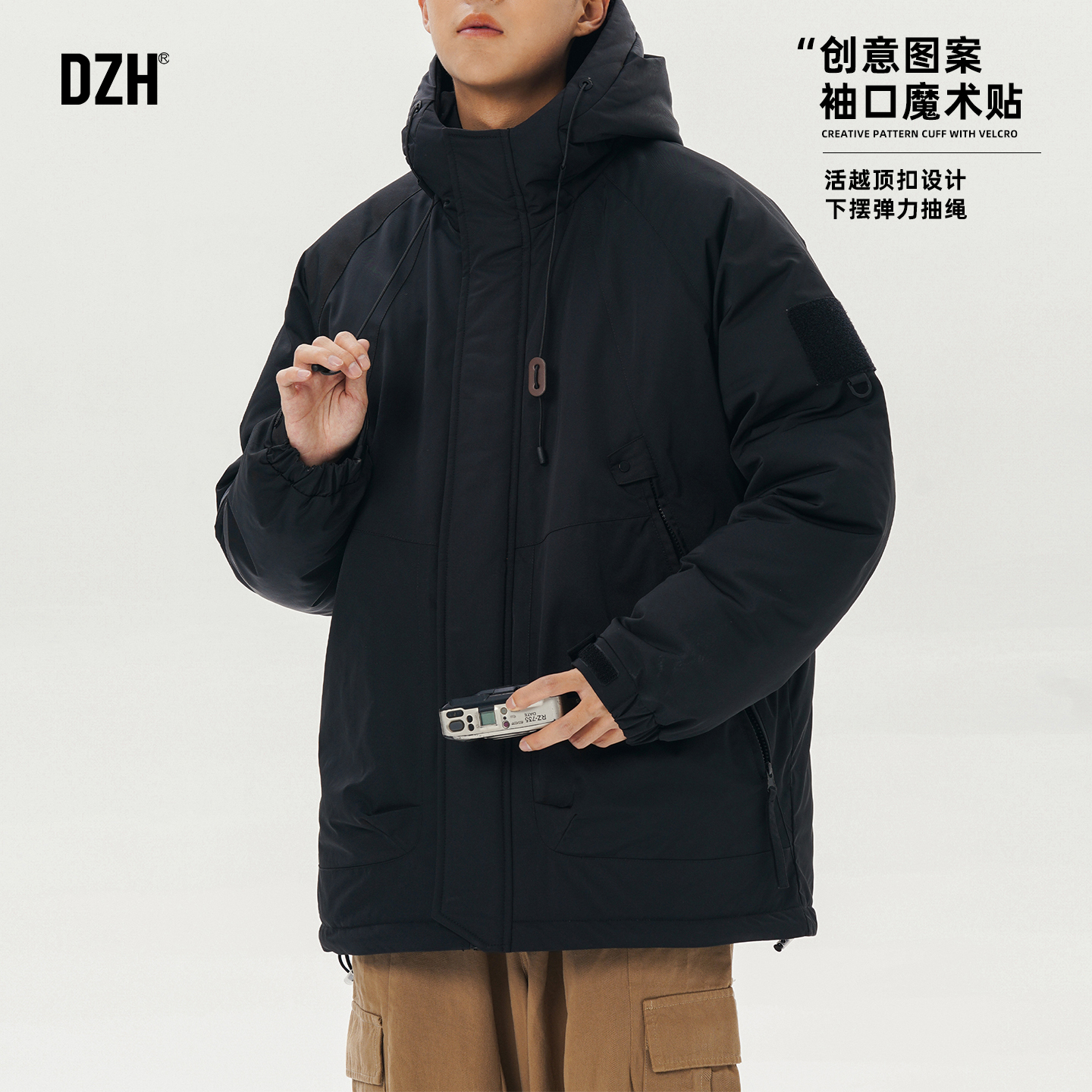 工装连帽棉服保暖棉服外套男士