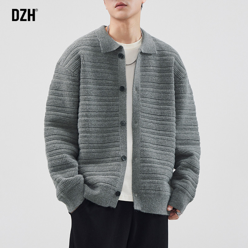 男士灰色开衫毛衣慵懒高级感针织衫男冬季新款休闲外套毛线衣外搭