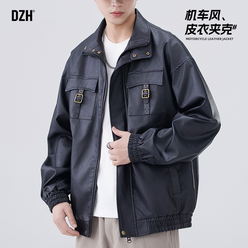 男士美式潮牌皮衣外套男秋季机车夹克宽松设计感上衣2026新款男装