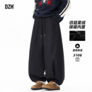 男士黑色加绒裤子男款加厚2025新款冬季休闲长裤保暖裤阔腿灯笼裤