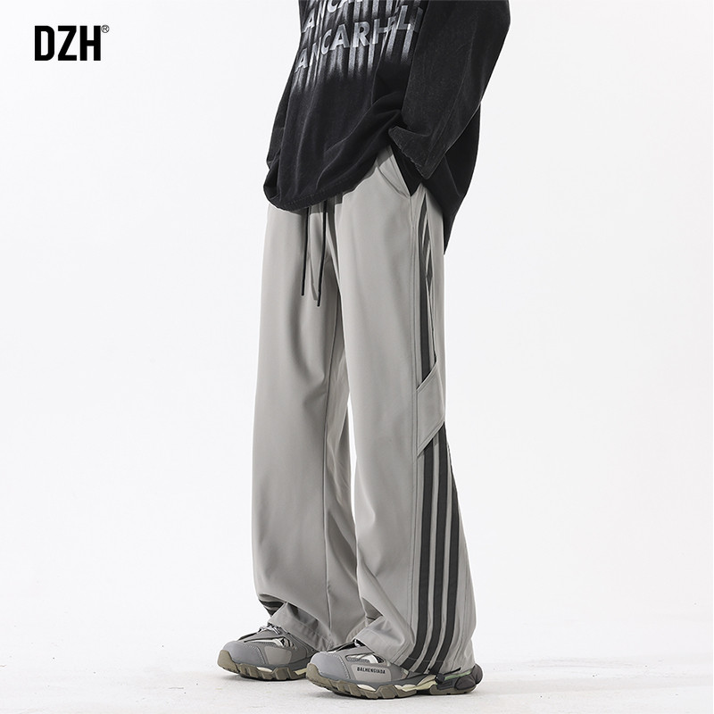 男士灰色运动裤子男秋季直筒宽松2026年新款美式阔腿裤长裤高街裤