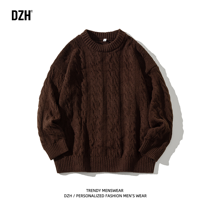 套头圆领美式潮牌麻花针织衫毛衣