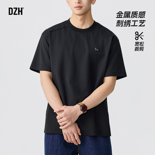 男士黑色美式刺绣短袖t恤男款圆领夏季2026年新款宽松上衣潮流