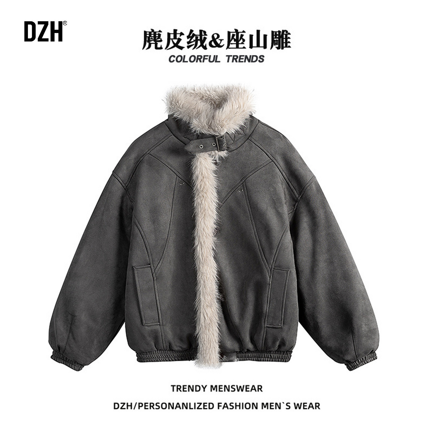 男士座山雕棉服男款冬季毛领麂皮绒外套男2025新款棉袄美式棉衣男