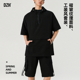 男士夏季速干套装男高级感痞帅运动服两件套2025新款工装衬衫短裤