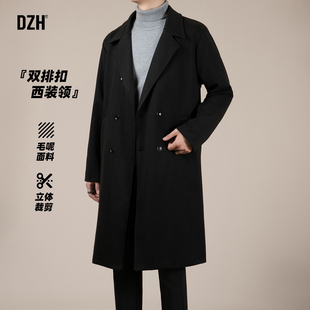 男士黑色中长款毛呢大衣男款高级感春季2026年新款西装外套风衣