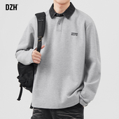 秋季 美式 宽松长袖 男士 男装 男款 上衣外套2026年新款 灰色翻领polo衫