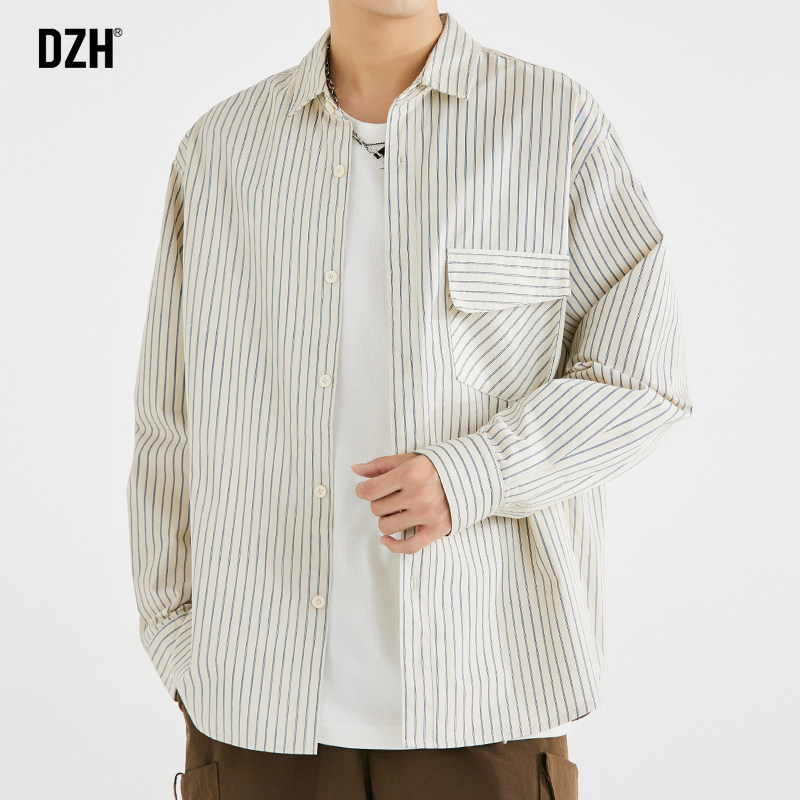 男士长袖条纹衬衫男秋季高级感潮牌休闲衬衣外套男款寸衫上衣百搭