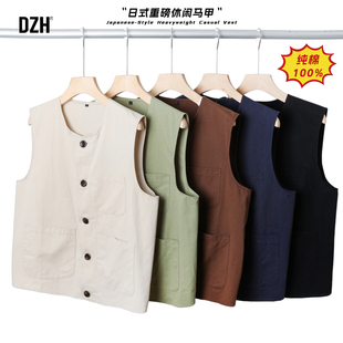 青少年马夹男2026新款春季男士轻薄日式纯棉重磅工装马甲坎肩男款