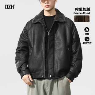 男士翻领加绒皮夹克男款高级感痞帅2025新款冬季保暖外套皮衣潮流