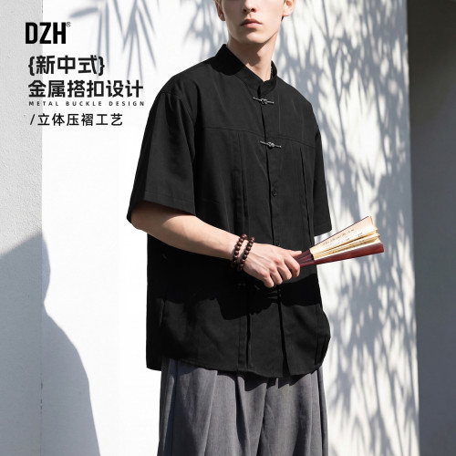 新中式立领短袖衬衫国风休闲衬衣