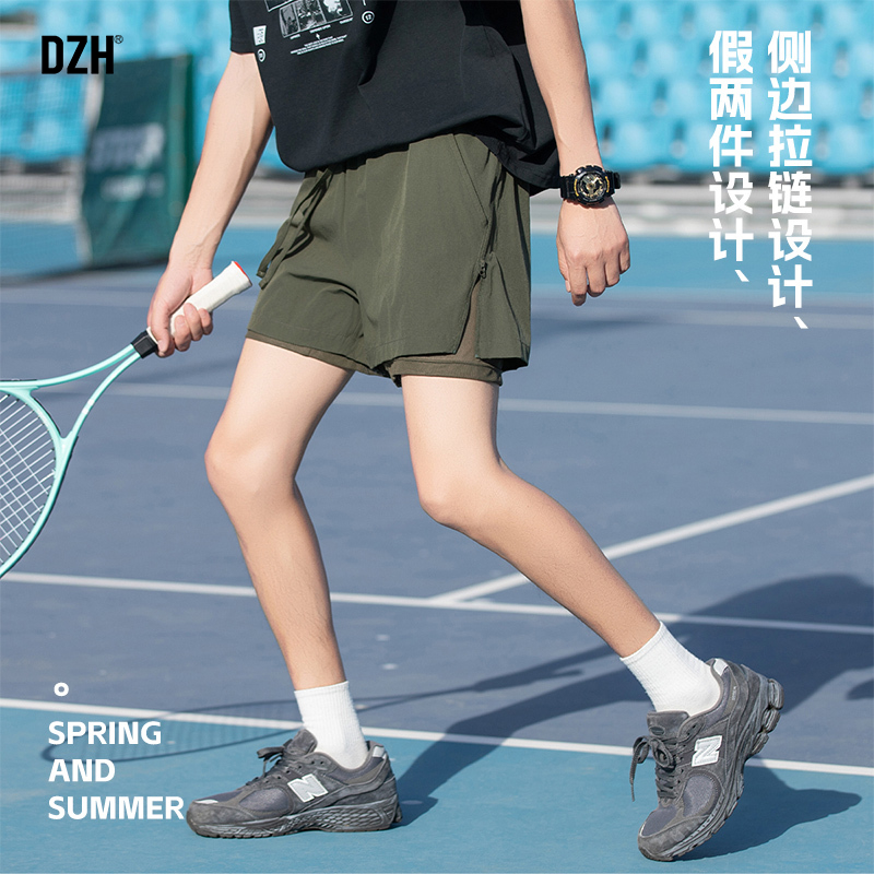 男士健身运动短裤男夏季薄款速干五分裤篮球裤2025新款假两件裤子