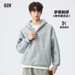 男士灰色连帽刺绣卫衣男款重磅美式高街春季休闲上衣外套2026新款
