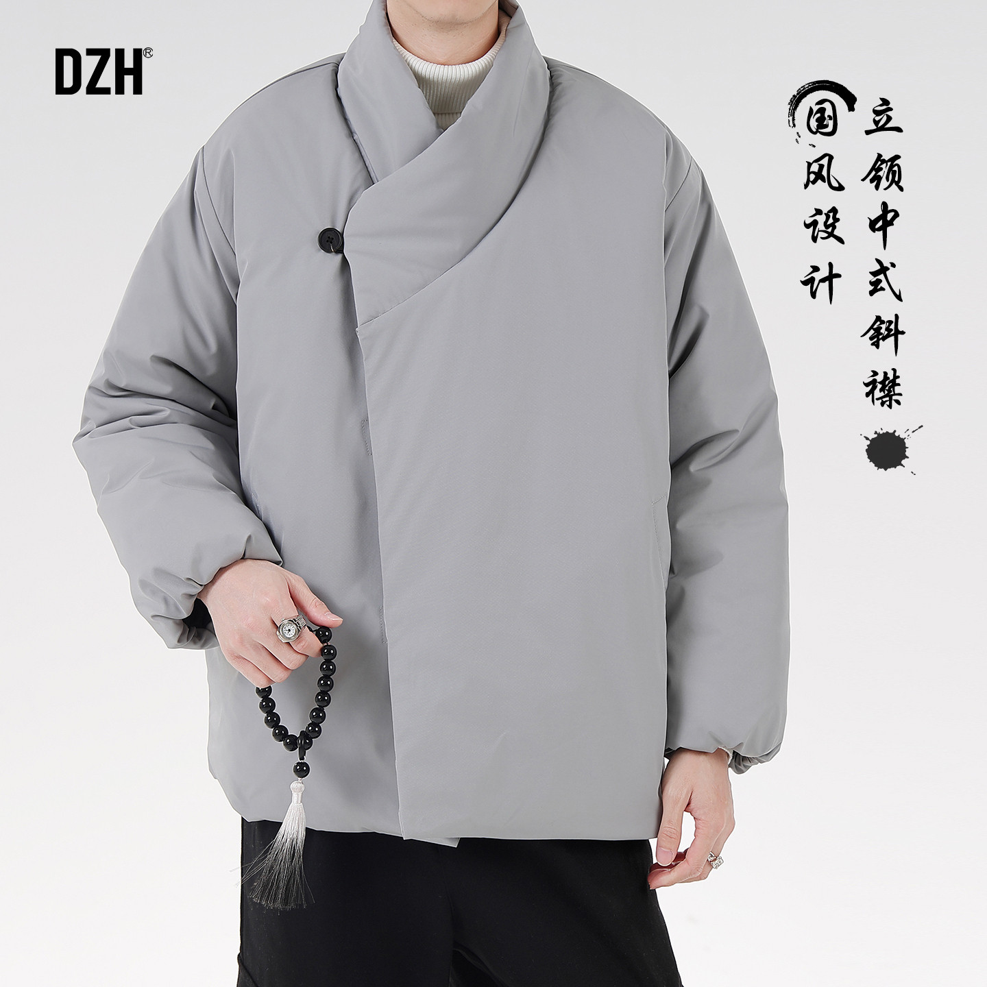 男士灰色国风棉服男款冬季新中式外套斜襟棉衣2026新款大码男装