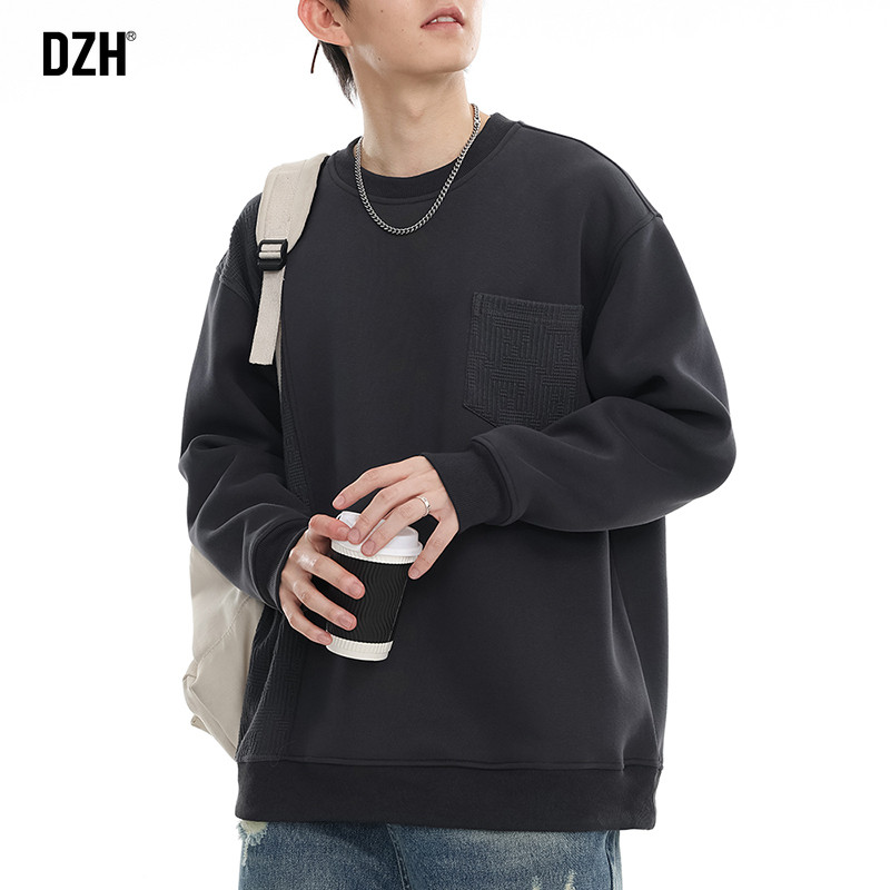 青少年深灰色长袖卫衣男春秋圆领2026年新款纯色重磅上衣套头外套