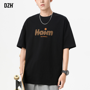 男士黑色重磅t恤男短袖潮牌2025新款夏季男装圆领上衣男款体恤衫
