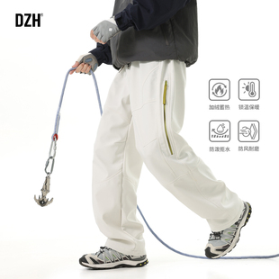 男士户外冲锋裤男款防水防风裤子冬季加厚登山裤白色滑雪裤加绒裤
