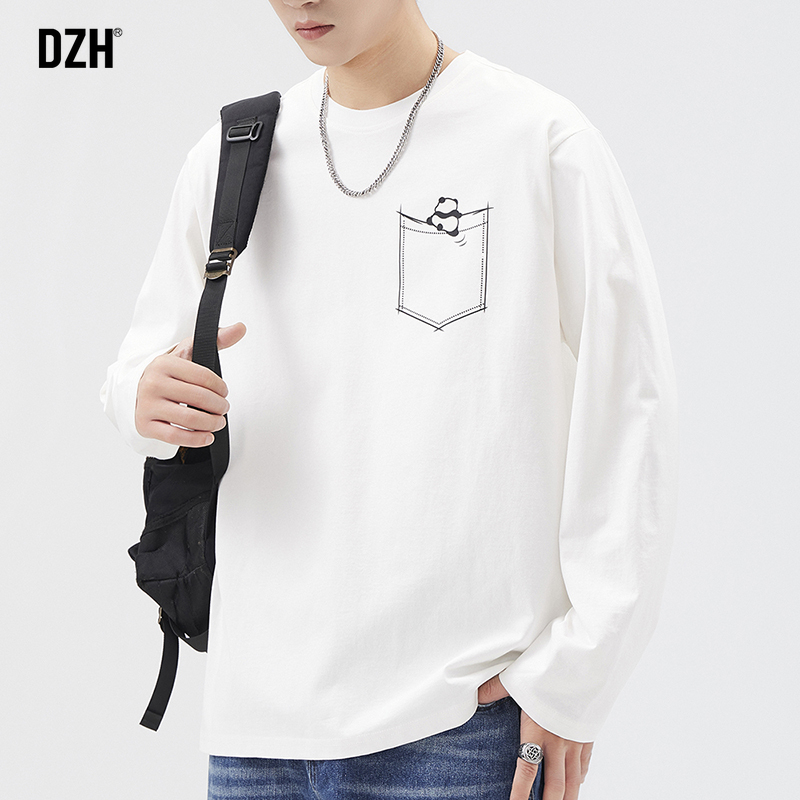 纯棉长袖t恤宽松上衣印花打底衫