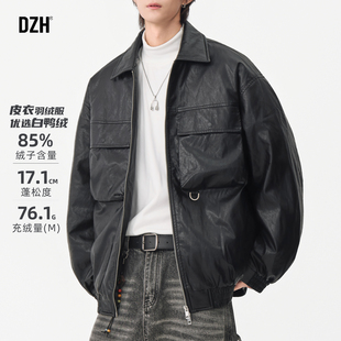 男士冬装羽绒外套皮衣羽绒服男款冬季高级感2025新款保暖厚机车服