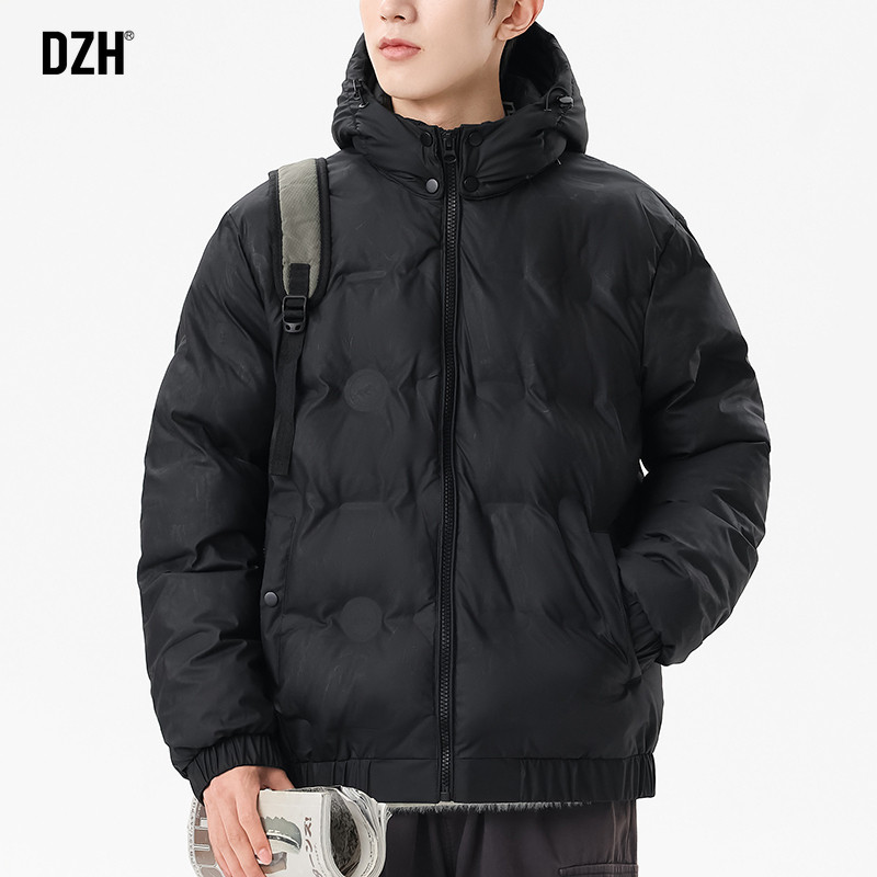 男士黑色百搭连帽棉衣男款冬季加厚棉服外套冬装上衣2025新款男装