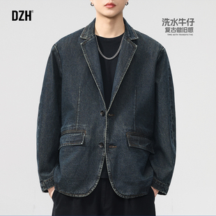 加厚休闲做旧平驳领夹克外套2025年新款 冬季 复古牛仔西服男款 男士