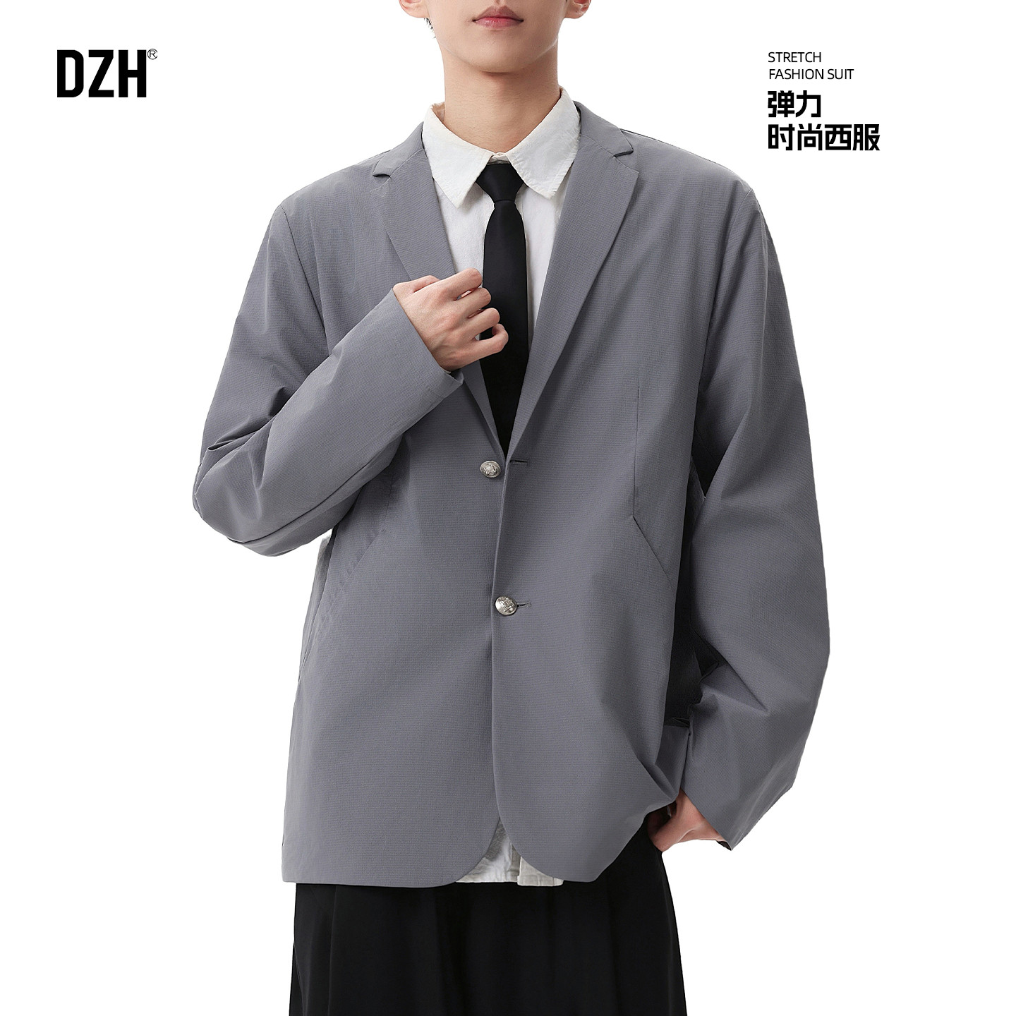 男士灰色休闲西装外套单件上衣男2026新款春季dk男生制服宽松西服