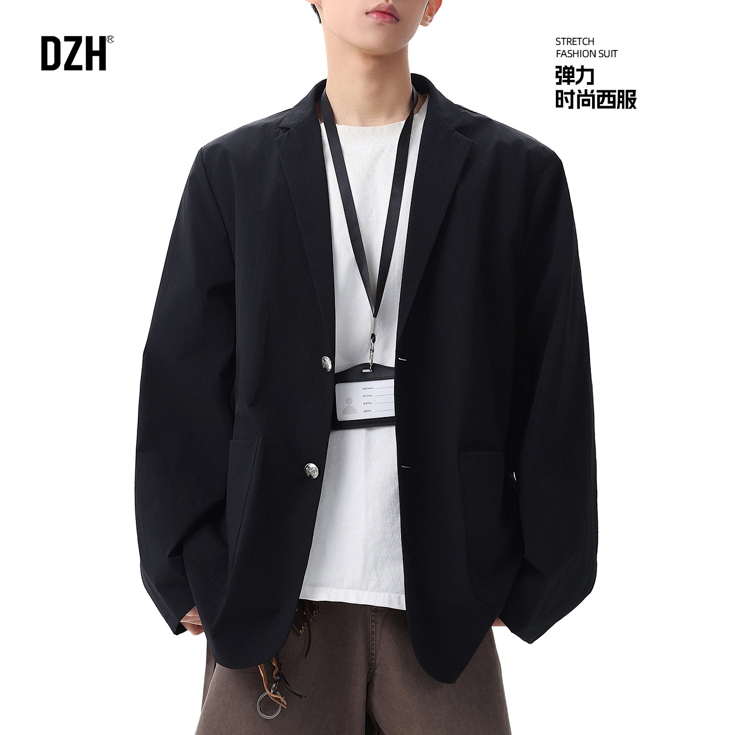 男士时尚dk休闲西装外套西服男2026新款春季长袖开衫简约弹力上衣