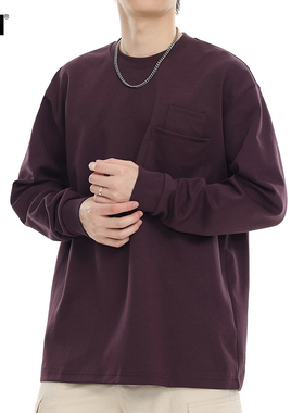 男士紫色长袖t恤男圆领秋季潮牌2025新款休闲上衣男款美式体恤衫