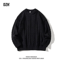 潮 宽松上衣提花毛织针织衫 男生黑色圆领毛衣男冬季 毛线衣加厚新款