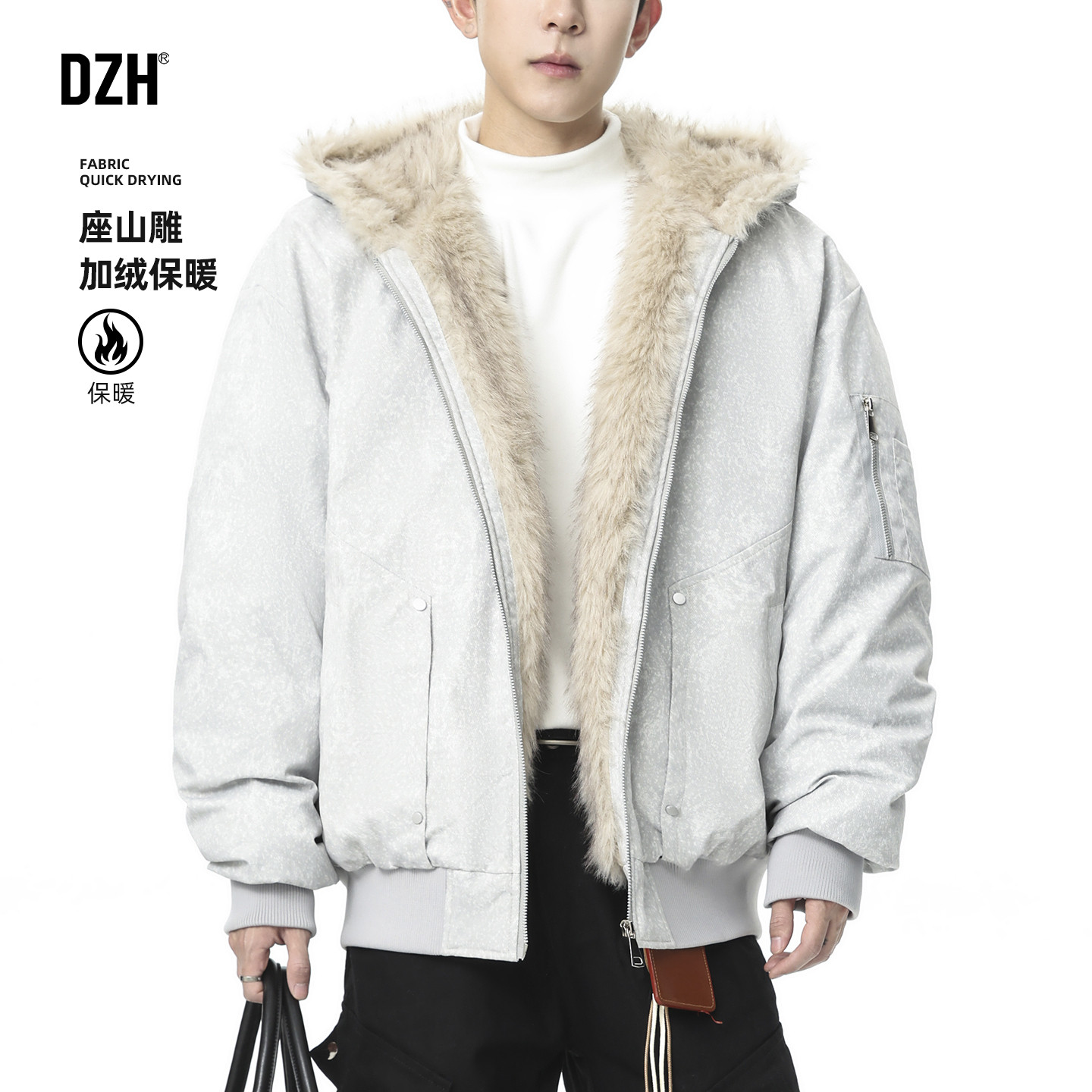 男士座山雕外套2025新款今年流行爆款连帽棉衣男冬季加厚保暖棉服