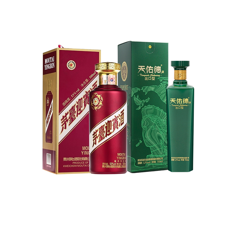 茅台迎宾王子酒53度500ml+天佑德青稞酒出口型52度750ml清香白酒