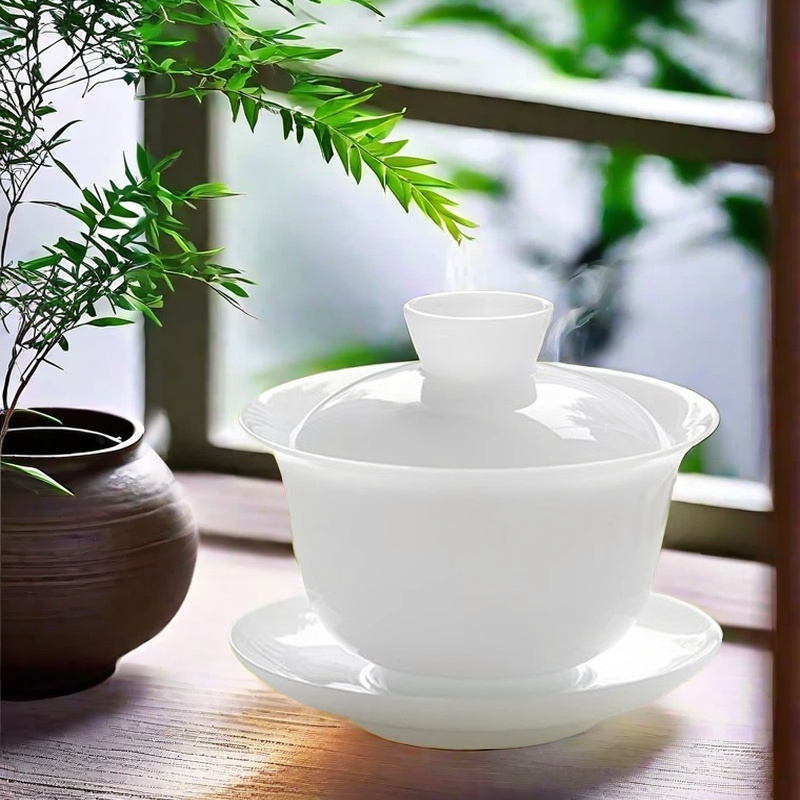 羊脂玉白瓷薄胎冰种盖碗
