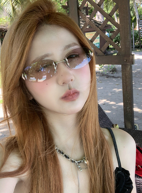 星星椭圆猫眼无框墨镜女新款欧美风高级感眼镜千禧辣妹太阳镜ins