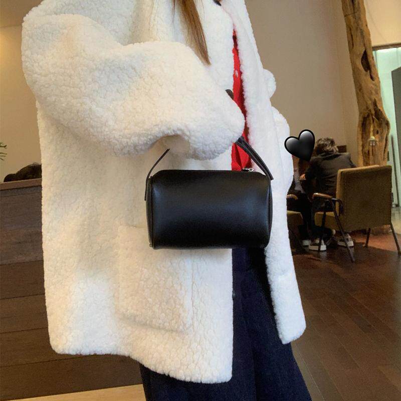 真牛皮小众穿搭笔筒包反绒皮腋下包迷你小方包包真皮手提包笔袋包