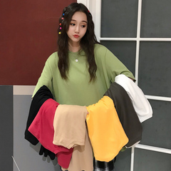 Real shot cotton short sleeve T-shirt women's loose solid color