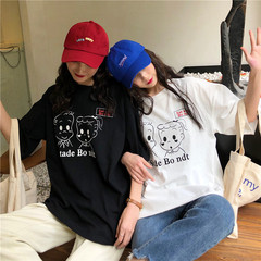 Real shot cotton short sleeve T-shirt women's new Korean loose mourning lazy style printing