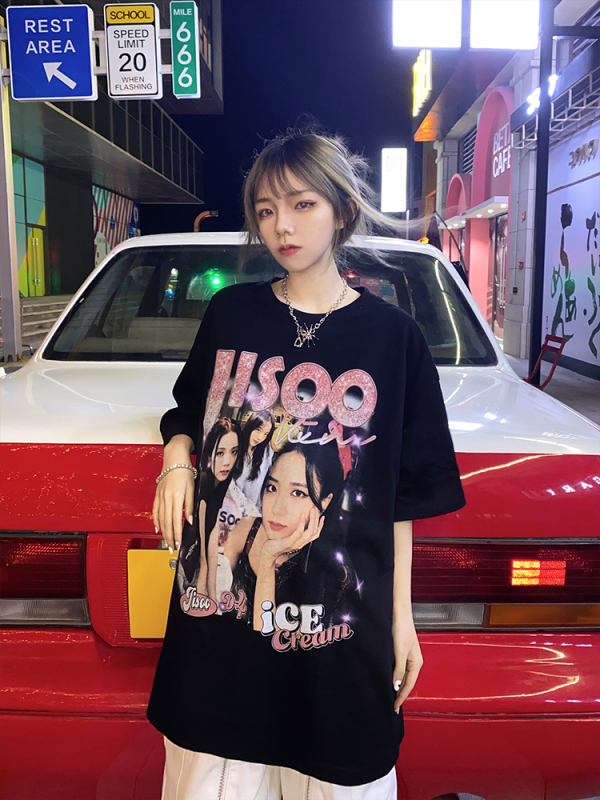 Design loose round neck short sleeve men's and women's hip hop T-shirt national trend