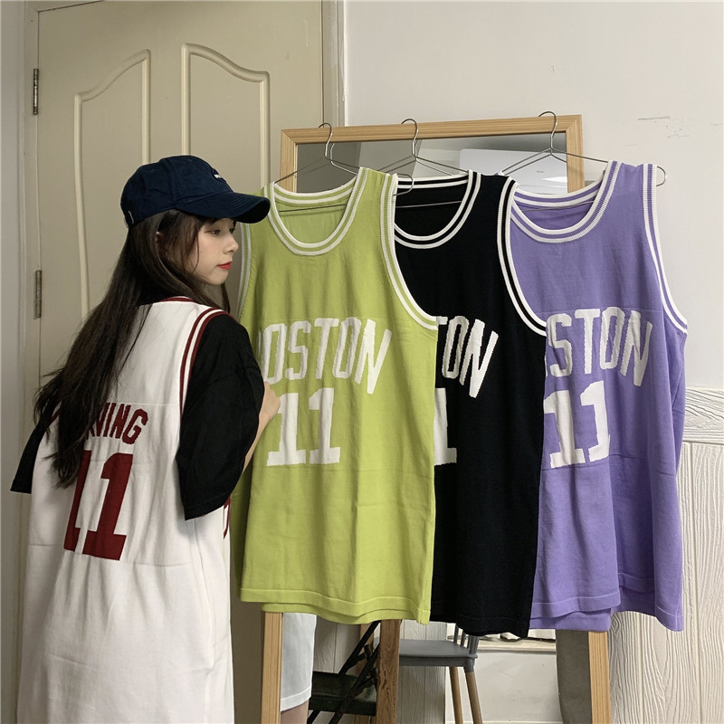 #實拍 小視頻 籃球背心外穿學生字母寬鬆運動球服中長款無袖t