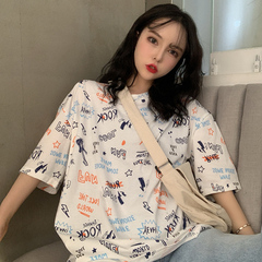 Real shot pull frame fat loose large version short sleeve T-shirt